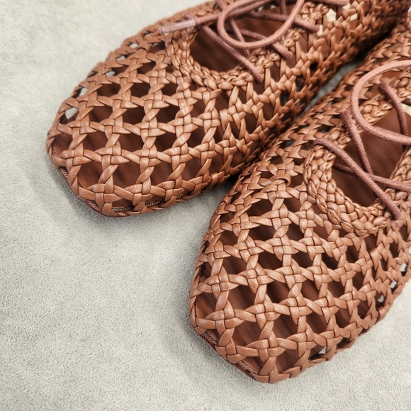 Antonio Melani Flats 9 Brown Woven Leather Myles Crochet Lace Up Loafers New$190 - Picture 10 of 16